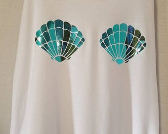 mermaid tank top,mermaid shell shirt, holographic, mermaid, holographic mermaid t shirt, mermaid gift, mermaid top, mermaid shirt woman