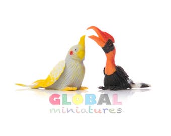Dollhouse Miniatures Pair of Budgerigar and Hornbill Bird