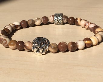 Mens Lion Jewelry,Zebra Jasper Natural,Lion Mens Bracelet,Lion King Jewelry,Lion Head Bracelet,Mens Lion Gift,Astrological Sign,Lion King
