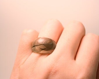 Feather in Resin Ring, Real Feather Jewelry, Real Feather Ring, Resin Ring, Resin Nature Jewelry