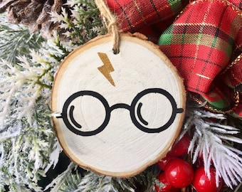 Harry Potter Ornament, Harry Potter Christmas Ornament, Rustic Wood Slice Ornament, Harry Potter Wood Slice Ornament