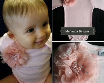 Pink onesie. Baby girl embellished onesie.Sizes 0000,000,00,0,1,2