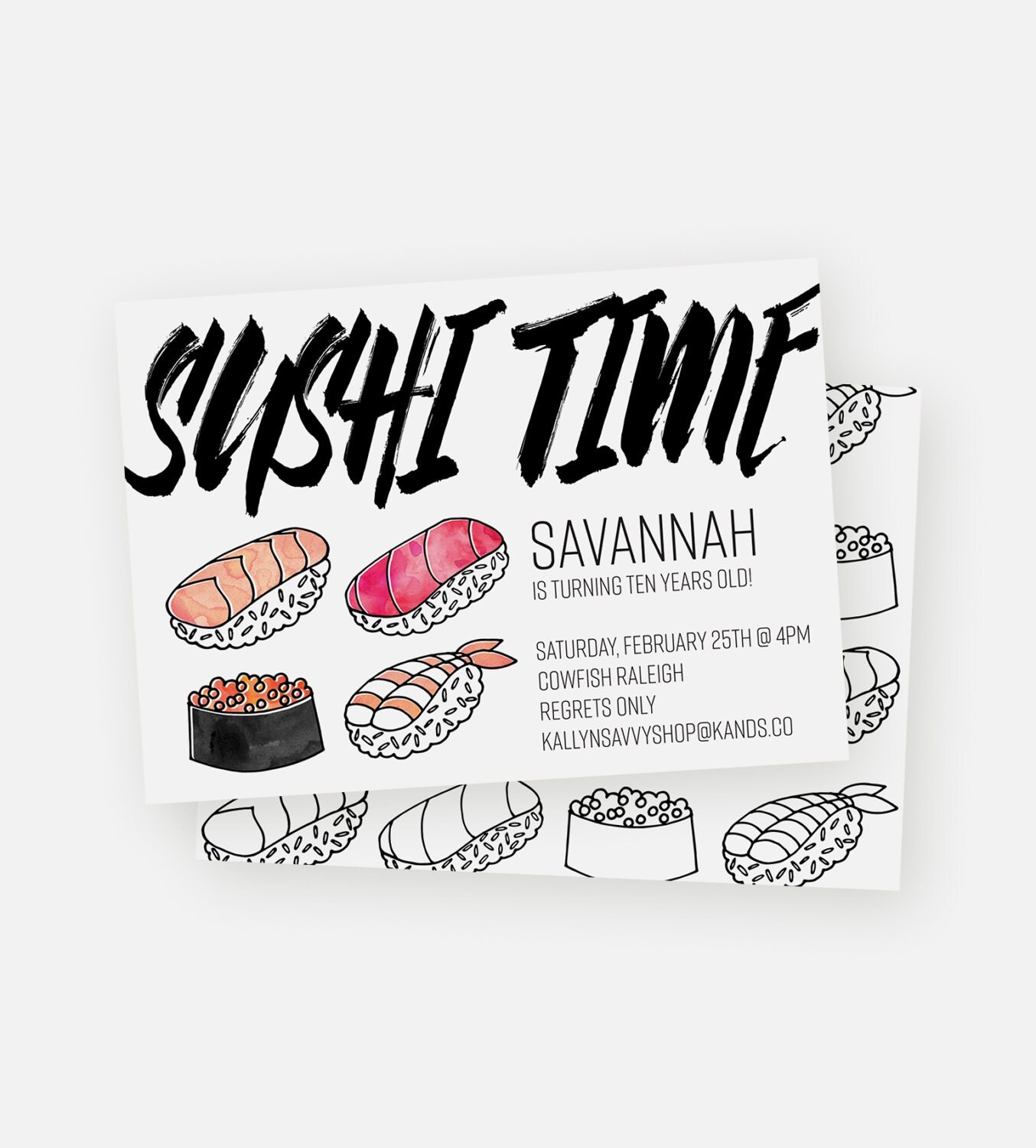 Sushi Party Invitation Hand Drawn Sushi Roll Birthday