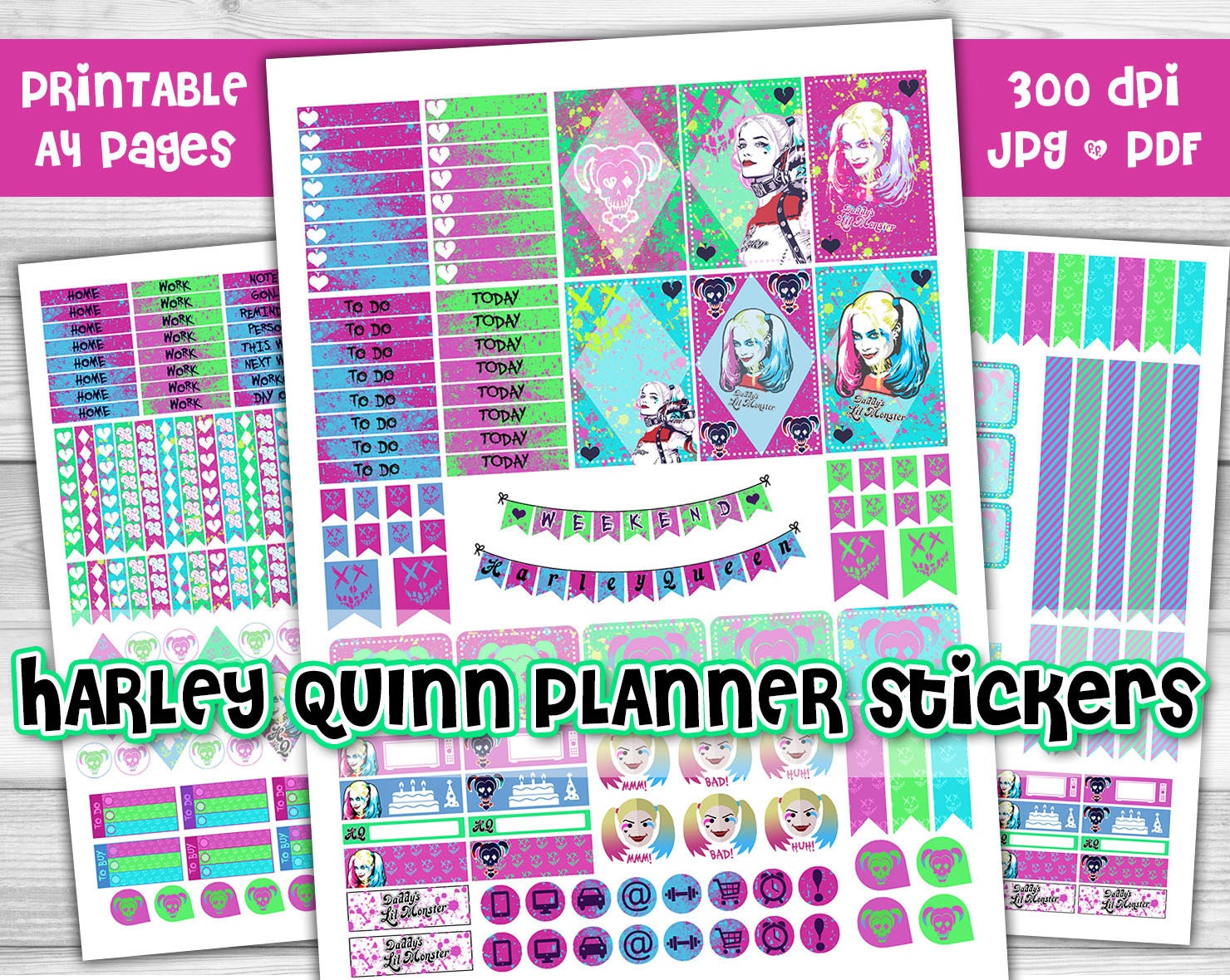 harley quinn printable planner stickers suicide squad