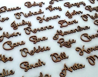 Small wood place card names, Personalised wooden names, Small laser cut names, Escort Cards, Baby's first Christmas ornament, Laser cut sign