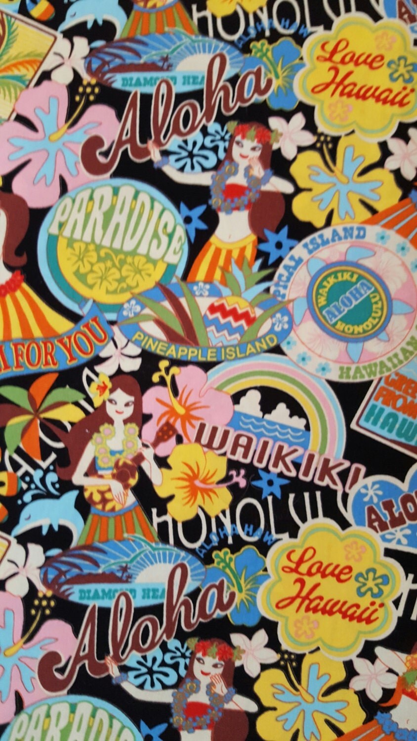 Hawaiian fabric, tropical fabric, hula girls, aloha fabric, fat quarter