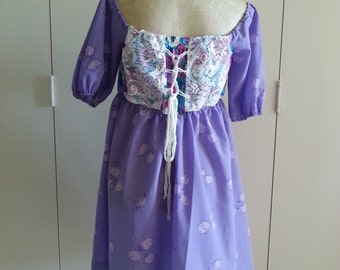 S/M Purple Off the Shoulder Vintage Inspired Upcycled Lace Up Back Dress