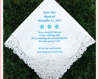 Baptism Gift Girl Christening Gifts Something Blue Christian Confirmation Gift Baby Handkerchief Gift For Goddaughter For Godchild Baptism
