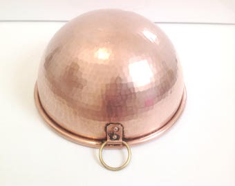 antique french rolled top copper mixing bowl, cul de poule, copper baking, pastry
