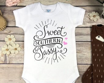 Sweet Southern and Sassy Onesie® Bodysuit or Infant Tee Shirt - Cute Country Baby Clothes Simply Southern Sayings Hearts Hand Lettered Onsie