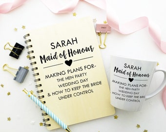 Maid of Honour gift, wood cover note book and matching ceramic mug. Will you be my maid of honour gift idea.