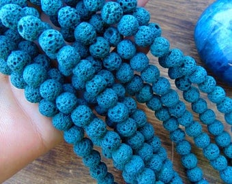 8mm Dark Turquoise Lava Beads, 15" strand. DIY jewelry making, oil diffuser beads, diffuser beads, beads for jewelry making, #R8S-054