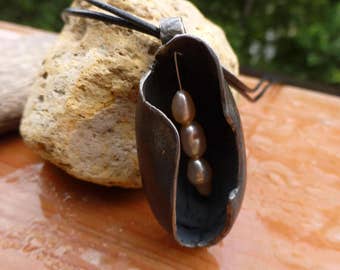 Steel Pod Pendant with Freshwater Pearls