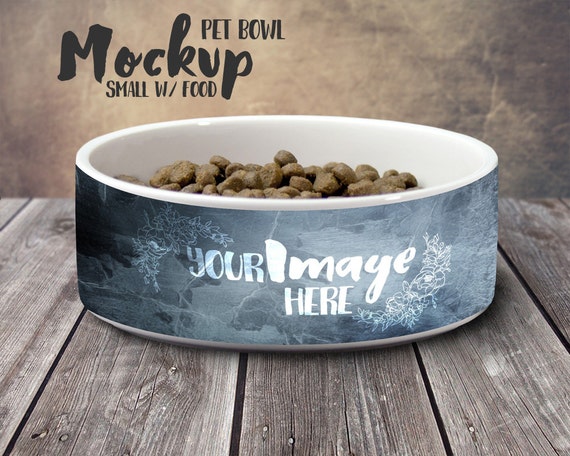 Download Items similar to Small ceramic pet bowl with food template mockup | dog bowl template | cat bowl ...