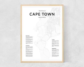 Cape Town map print, Cape Town wall map, Cape Town print, Cape Town poster, Cape Town map, Black and White print, city map, map of city