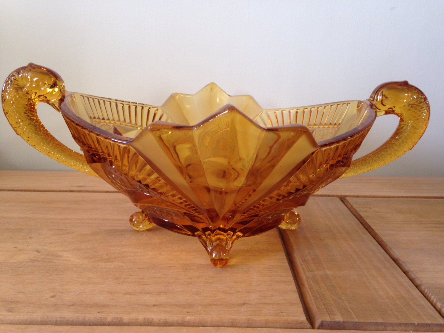 Large Fruit Bowl Art Deco Glass Amber Glass Table