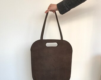 Brown hand stitched leather tote, handbag, shoulderbag