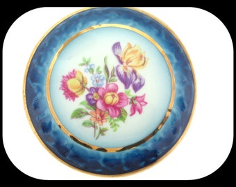 Vintage Signed PM2 Trinket Pill Box Floral Design