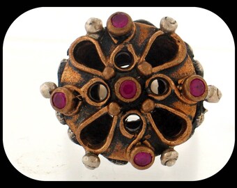 Authentic Turkmenistan Ruby Oxidized 925 Sterling Silver RING Size 8.5