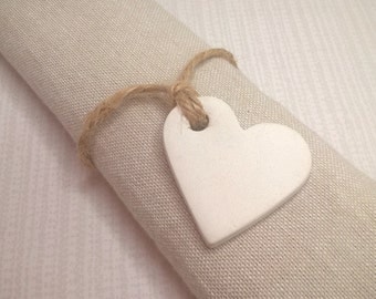 Wedding favours, personalised wedding decor, heart tags, clay tags, keepsake, table decor, wedding favors, gift tags, napkin rings.