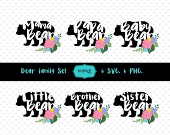 Mama Bear svg, Flowers vector graphic, Papa Bear svg, svg files, Baby Bear svg ID#TRBF1