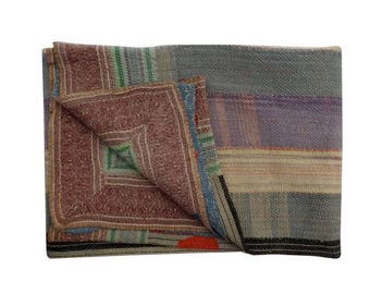 Twin Sari Reversible Kantha Quilt Vintage Sari Kantha Throw