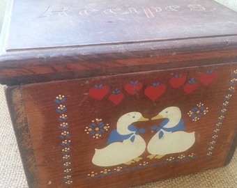 Recipe Box Goose Geese Wooden Vintage Recipe Box