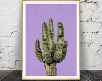 Purple Cactus Print, Mexican Wall Art, Arizona, South Western Decor, Printable Poster, Digital Download, Aztec, Botanical Cacti Plant Print