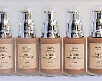 Natural Liquid Foundation, in 7 shades, with Vitamin E and Jojoba oil, Acne safe, Vegan, Cruelty-free