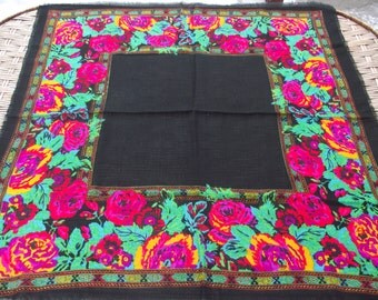 SALE! 75% off Soviet Floral Shawl Vintage Romania russian scarf old shawl romanian neckerchief romanian style women Gift chale russe