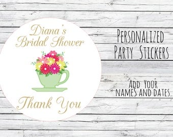 Custom Tea Bridal Wedding, Teacup Wedding Stickers, Favor Tags, Favor Stickers, DIY Wedding Labels, Tea Party Teapot Favor Tag Gift Printed