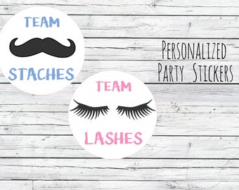 Lashes or Staches Gender Reveal Party Stickers Team Boy, Team Girl, Baby Shower Voting, Favor Tags, Labels, You Choose Size