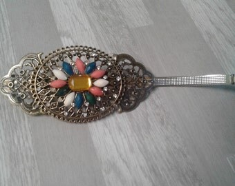 10cm-big hair barrette bronze ethnique with rhinstone/10 cm grande barrette bronze motif ethnique avec strass