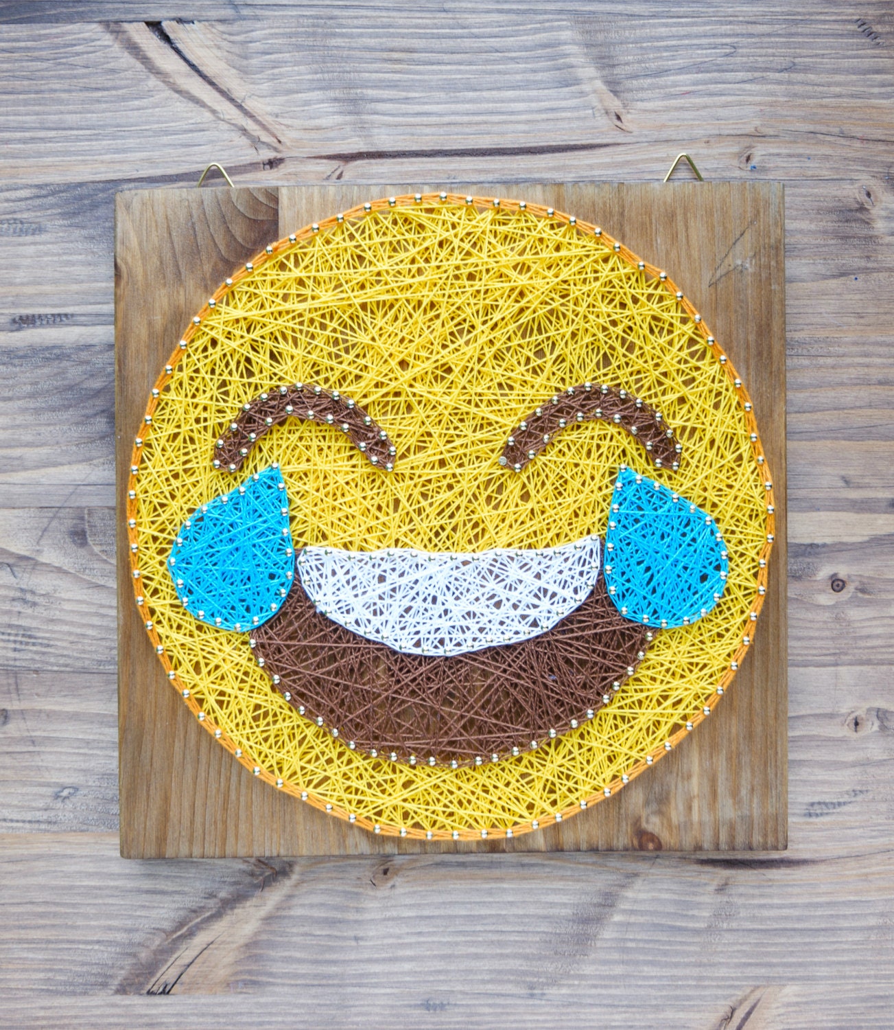 Modern Emoji String Art Wall Decor tears of joy yellow emoji