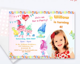 Trolls Party Invitation - Trolls Birthday Invitation - Girls Birthday Invite - Trolls Party Birthday Invite