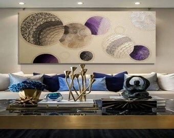 Original abstract painting, silver-purple-pearl Galaxy wall painting on canvas, large modern art with shimmering elements and heavy textures