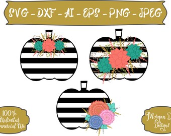Pumpkin SVG - Floral Pumpkin SVG - Striped Black and White Pumpkin svg - Floral svg - Files for Silhouette Studio/Cricut Design Space