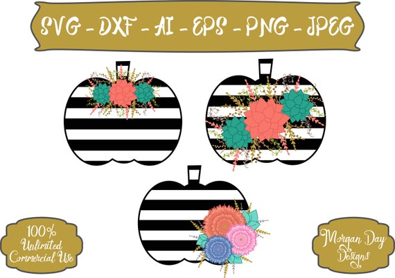 Download Pumpkin SVG Floral Pumpkin SVG Striped Black and White