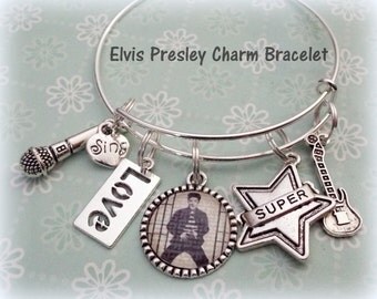 Elvis Presley Fan Bracelet, Elvis Charm Bracelet, Gift for Elvis Fan, Elvis Lover Gift, Gift for Elvis Lover, Elvis Presley Lover Gift