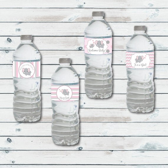 Water Bottle Labels Elephant Baby Shower Printable Water