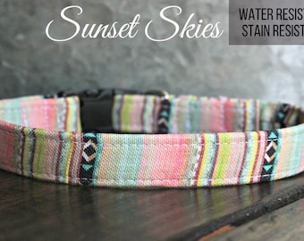 Canvas Deluxe Dog Collar "Sunset Skies" Stain resistant|Water Resistant- BFF bracelet optional-Free shipping