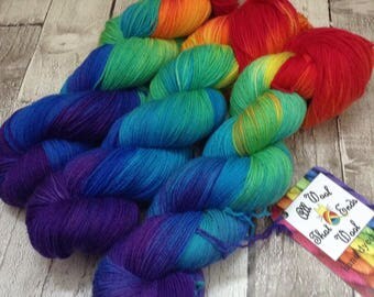 Hand dyed yarn sock merino/nylon Superwash 'Return of the rainbow' wool /Uk indie dyer /knitting /crochet /sock weight