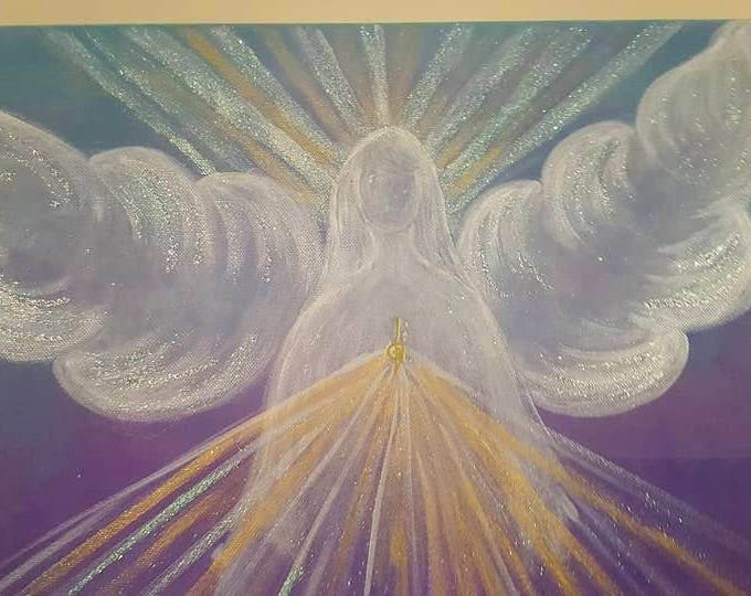Angel of Blessings - large size LIMITED EDITION- 20 x 20 inch, Original art, handmade, sparkle finish, Reiki Charged, healing, Wall decor.