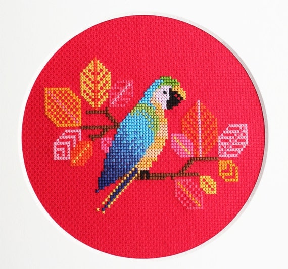 Blue Parrot Modern Counted Cross Stitch Pattern Instant