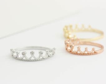 Princess Crown Ring, Tiara Ring, Tiara Silver Ring, Silver Crown Ring, Queen Silver Ring, Silver Princess Ring, Crown CZ Ring, SR0411