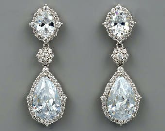 Wedding Earrings Cubic zirconia, Teardrop Bridal Earrings, Earrings for Brides, Teardrop crystal earrings, Dangle wedding earrings ANNABELLE