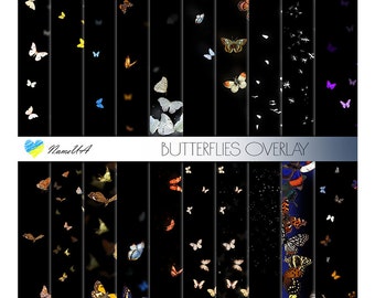 Set of 20 Butterflies Overlays. Moth Clipart Confetti. Butterfly Photo Decoration. Photoshop Party Birthday Wedding Layering Clip art. PNG