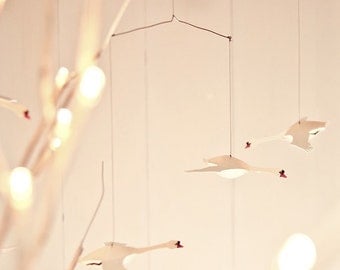 Swan mobile, kinetic art, hanging mobile, paper sculpture, paper mobile, cool present, mindfulness present, home decor, scandi decor