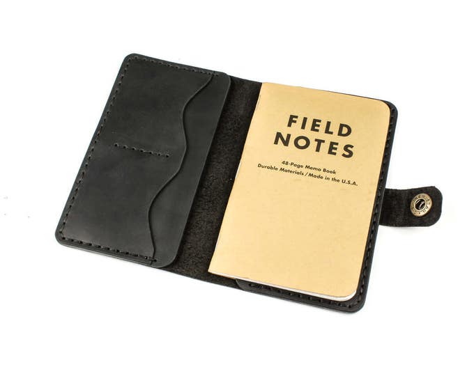 Personalized Field Notes cover - Field Notes cover - Field Notes leather cover - Custom Field Notes holder - Black leather cardholder