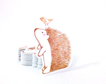 Cute hedgehog vinyl sticker die cut laptop sticker woodland animal decal unique gift for kids for sticker lovers illustration animal sticker
